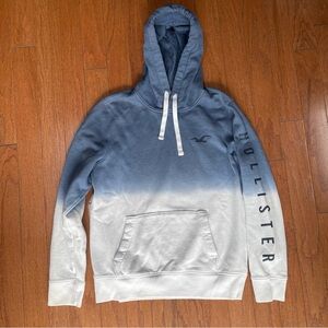 Hollister Ombre Blue Cream Men's Graphic Drawstring Pullover Hoodie Size Medium
